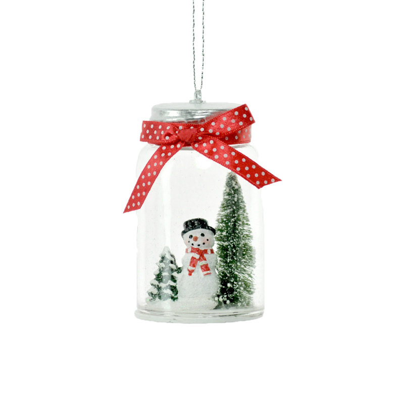 The Holiday Aisle® Clear Glass Snowman In Jar Hanging Figurine Ornament